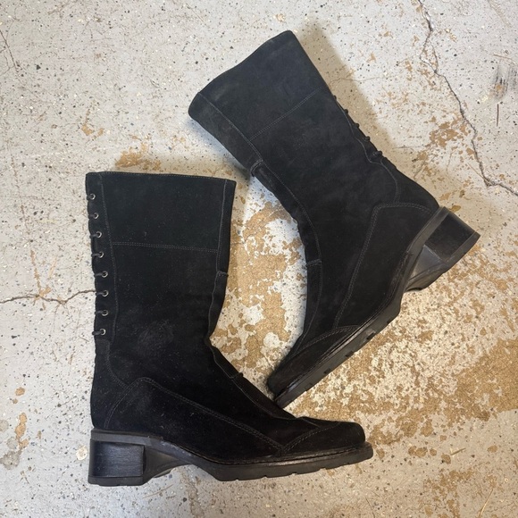 AQUATALIA Black Suede Mid Calf Boots Lace Up Zipper Marvin K - Picture 1 of 12
